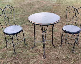 Antique Iron Café Bistro Table and Chairs, Small Kitchen Table, Indoor Outdoor Patio Furniture, DD77