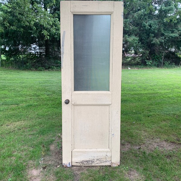 Antique Half Lite Wood Exterior Door, Wavy Glass, Front, Entry Door. Architectural Salvage, Farmhouse Door, Reclaimed 29.75" x 82" x 1.75"