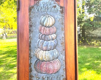 Rustic Our Pumpkin Farm Embossed Metal Sign, Primitive Fall Decor