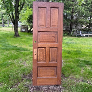 Antique Craftsman Wood Oak Panel Interior Door, Reclaimed, Renovation, Architectural Salvage 30" x 83.5" EB84