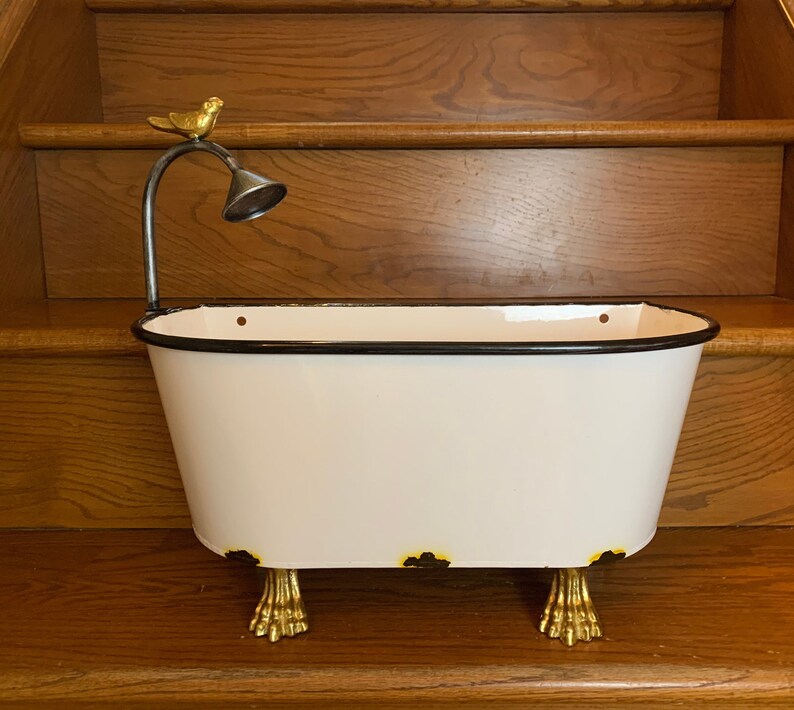 Vintage Inspired Metal Tub Planter Porcelain Bathtub Etsy