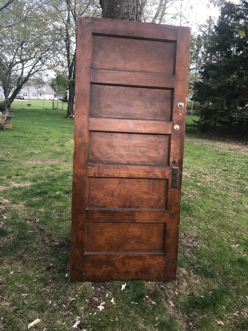 Antique Recessed 5 Panel Solid Wood Interior Door Large Tall Veener Overlay Building Supply Architectural Salvage 36 X 84 X 1 75 Bt73