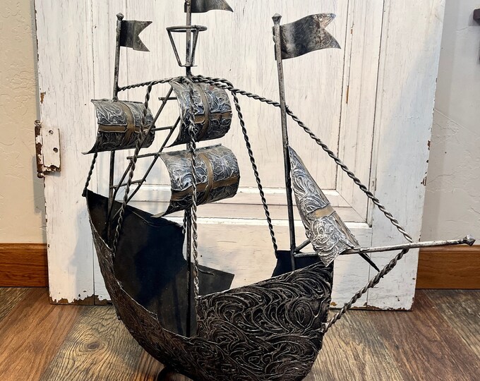 Vintage Metal Ship Statue, Pirate Ship DX47 Etsy