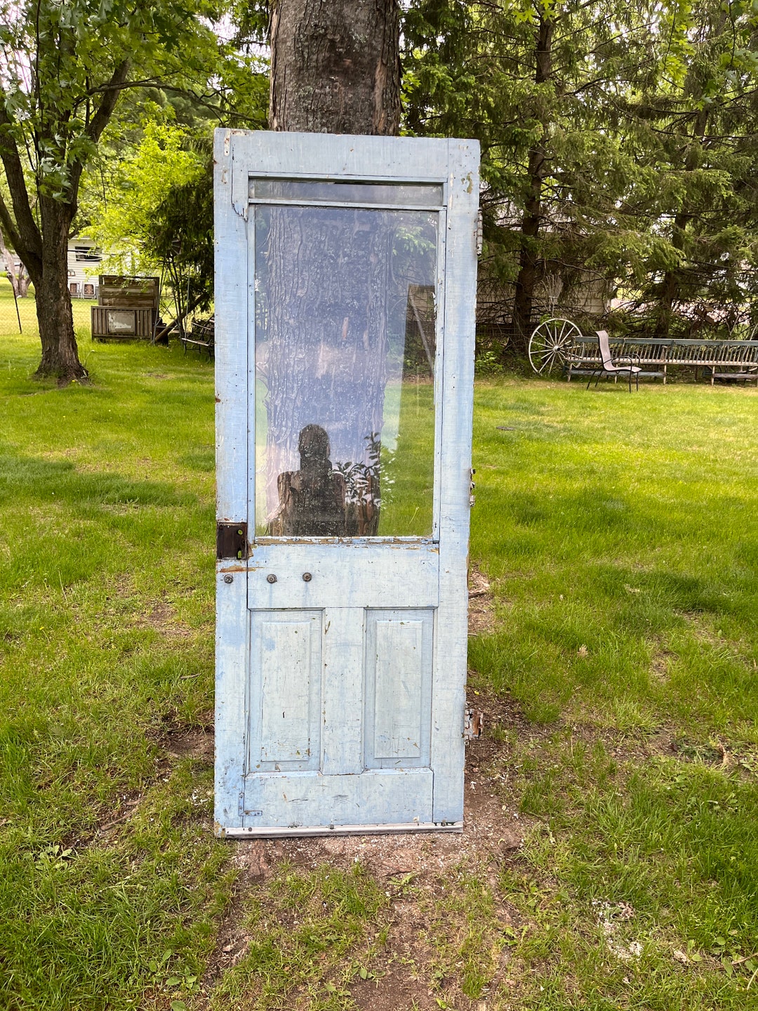 Antique Wavy Glass Wood Entry Door, NOT FREE SHIP, Farmhouse