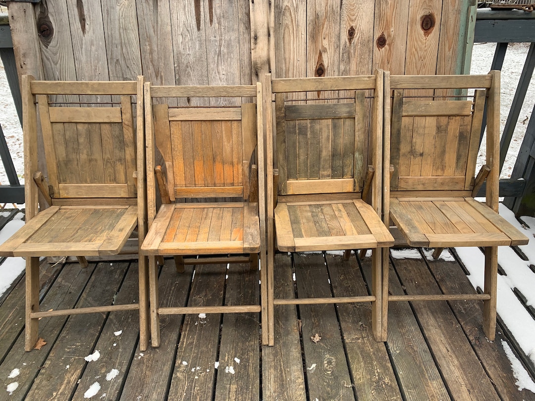 Antique Wood Lat Folding Chairs Set of 4. J.P. Redington Etsy