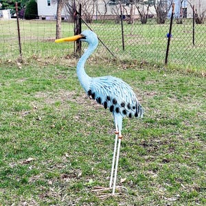 Egret Statue Blue Heron Crane Bird Outdoor Garden Stake Yard Art Lawn Decor 43" EQ82
