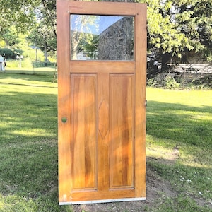 Antique Rustic Wood Entry Glass Window Door, Mail Slot, Renovation, Restoration, Reclaimed, Architectural Salvage 35.25&quot; x 79.25&quot; DO46-LH