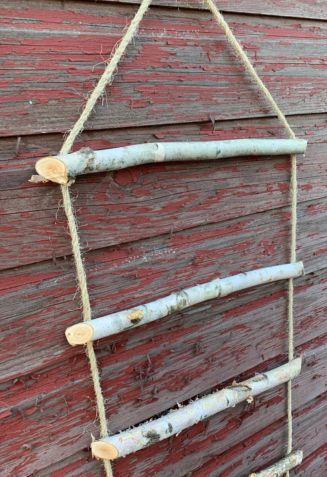 Real White Birch Log Wood Ladder Rustic Decorative Hanging Etsy