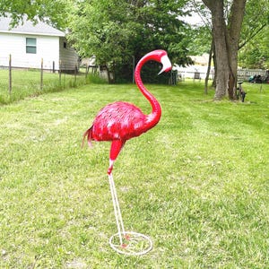 Pink Flamingo Statue 38&quot; Outdoor Garden Metal Art Pool Ocean Beach Coastal Yard Art Decorations FF611