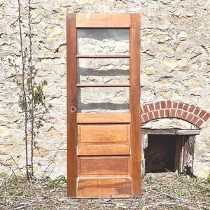 Antique Horizontal Glass Pane Wood Panel Door, Reclaimed, Architectural Salvage, 31 3/4" x 79 x 1/3/4" FD90-LH