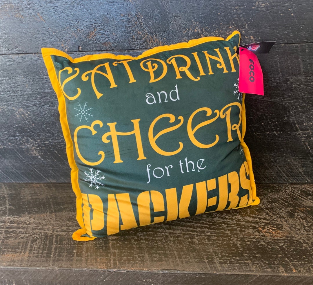 NEW NFL Green Bay Packer Decorative Accent Pillow, Eat, Drink and Cheer