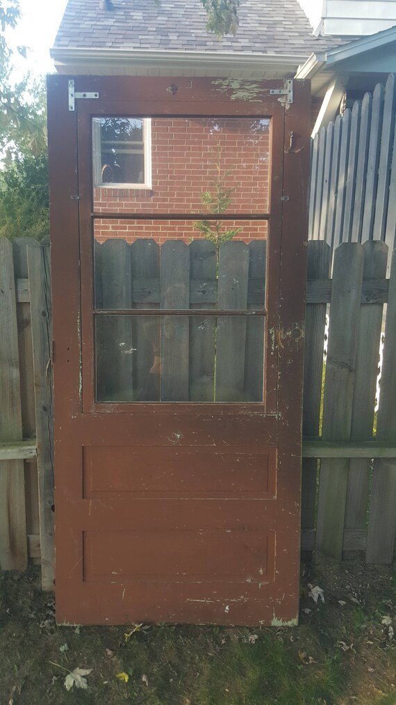 Antique Wood Exterior Window Door Three Pane 2 Panel Etsy
