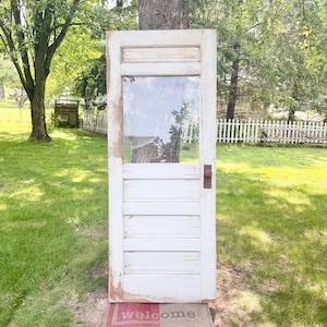 Antique Glass Single Pane Wood Panel Entry Door, Reclaimed, Architectural Salvage, Renovation 31 3/4&quot; x 79 1/4&quot; FH58-RLH