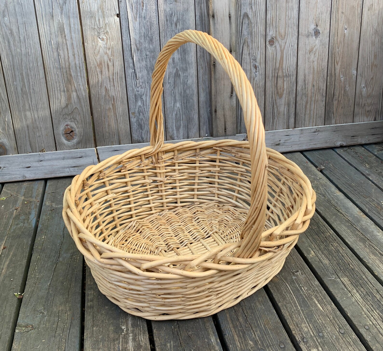 Vintage XL Natural Wicker Floor Basket 24 Wide Etsy