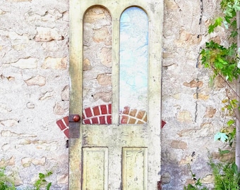 Antique Arched Glass Wood Entry Door, Architectural Salvage, 31 3/4" x 79 1/4" FQ22