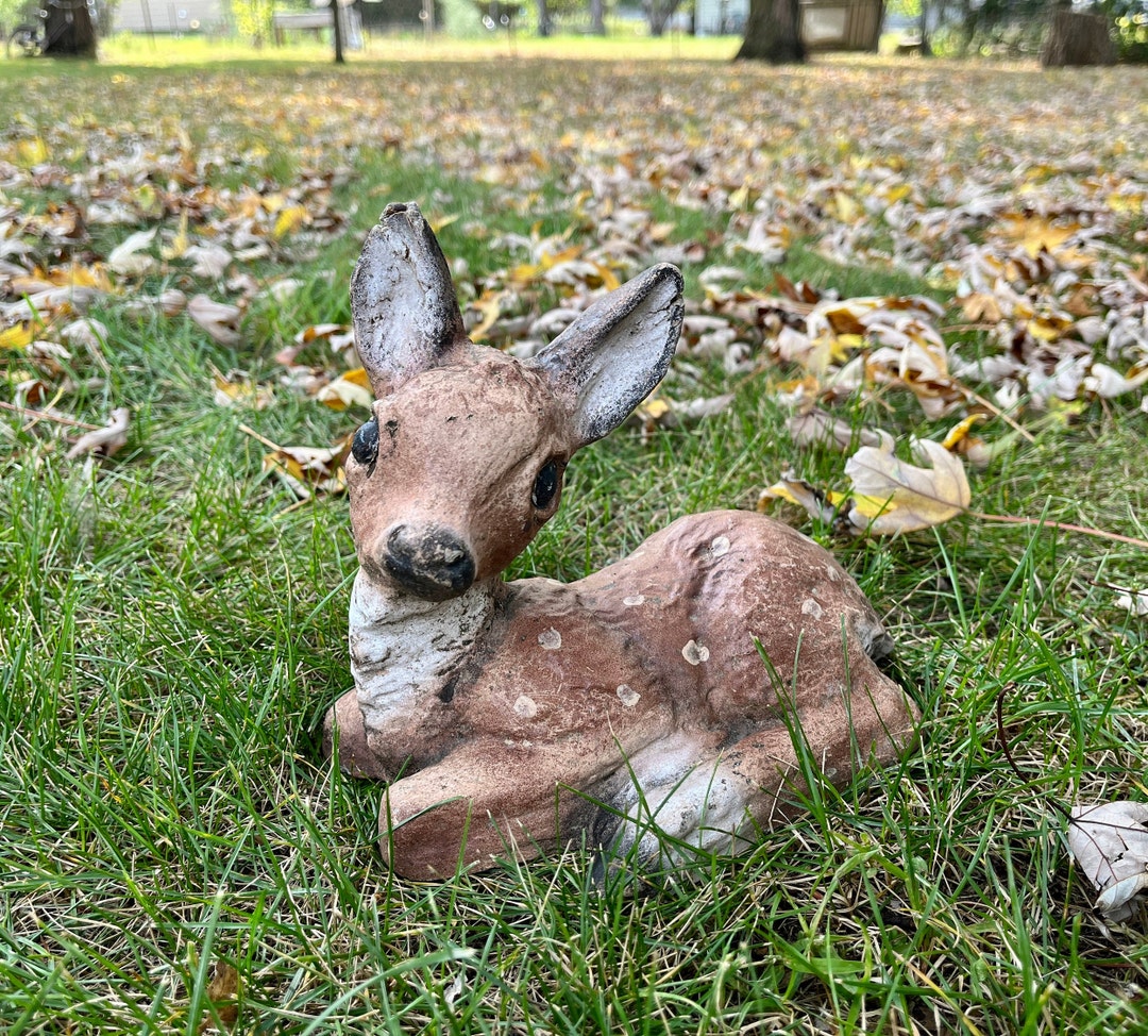 Deer Doe Fawn Concrete Garden Statue Garden Art Deer Yard Etsy