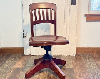 Antique Oak Secretary Desk Office Chair Adjustable Height Tilt EO31