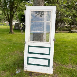 Vintage Wood Glass Storm Screen Exterior Entry Door, Reclaimed Farmhouse, Architectural Salvage, Restoration 36&quot; x 81&quot; DM71 + FREIGHT