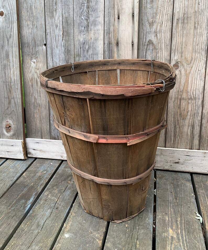 Vintage Tall Bushel Basket Split Wood Produce Apple Orchard Etsy