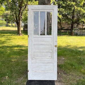 Antique Wood Glass Pane Wood Storm Screen Door, Carriage House Door, Renovation, Architectural Salvage 32&quot; x 81&quot; EC16