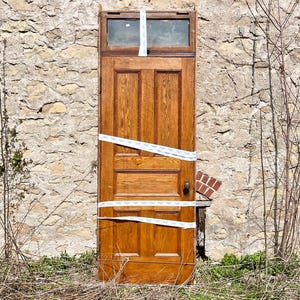 Antique Oak Five Panel Interior Door w/Transom Window, Restoration, Architectural Salvage 34&quot; x 82 1/2&quot; FD91