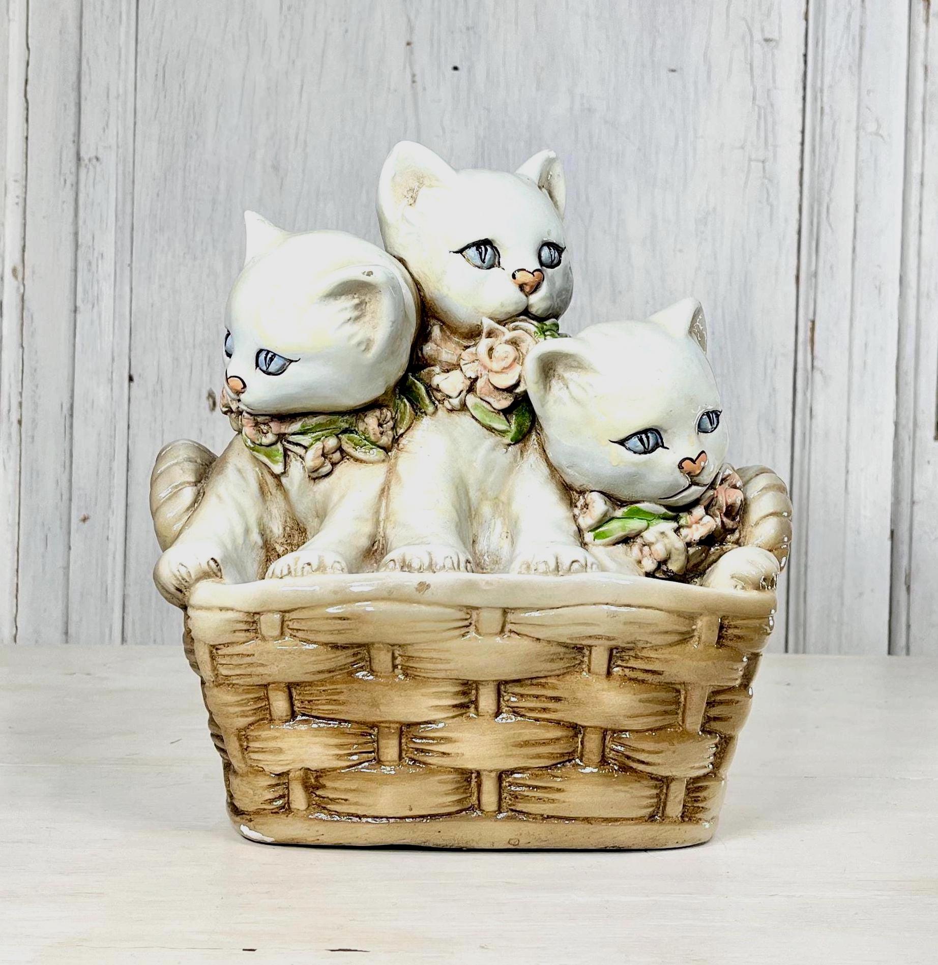 Vintage Porcelain 3 Kittens Basket - Etsy