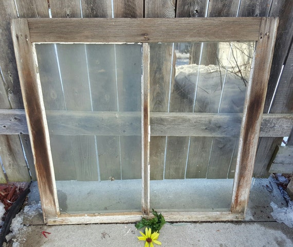 Antique Window Frame Two Pane Wood Wavy Glass Rustic Etsy