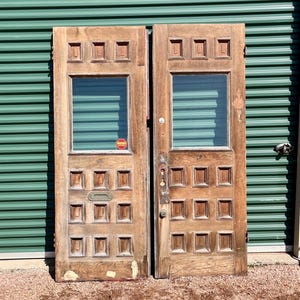 Antique Wood French Double Glass Exterior Entry Doors Architectural Salvage FD96
