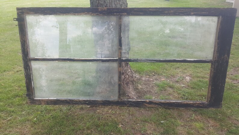 Antique Wood Window Frame 4 Pane Farmhouse Salvage Image 0