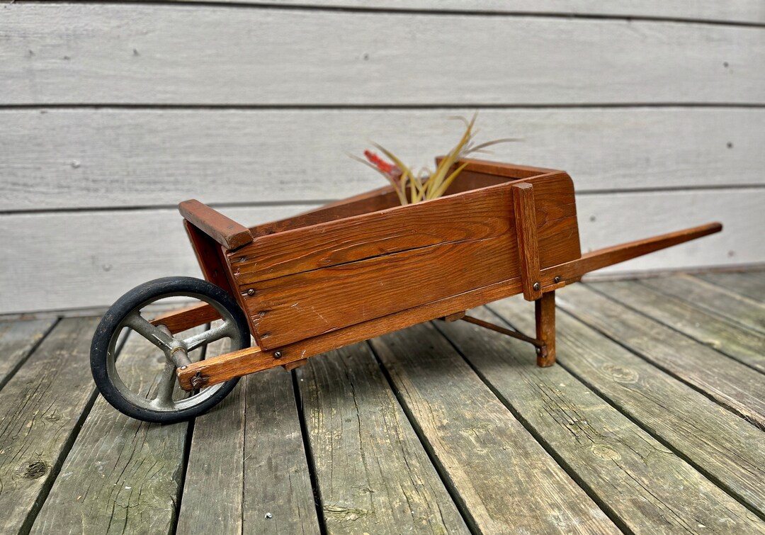 Antique Wood Wheelbarrow Wagon Rustic Farmhouse Planter Etsy