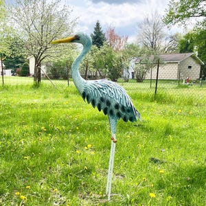 Blue Heron Garden Stake: Metal Egret Crane Yard Art Decor (43")