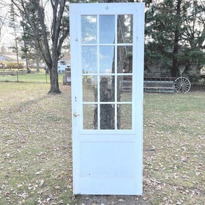 Antique Wood Glass Lite Exterior Entry Storm Screen Door, Restoration, Reclaimed, Architectural Salvage 34.25&quot; x 90.75&quot; DT45