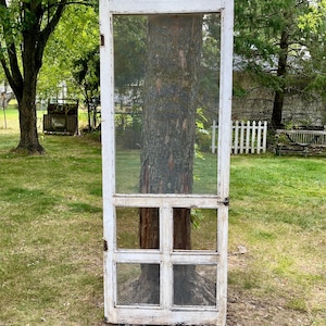 Antique Exterior Wood Screen Entry Door, Farmhouse Pantry Door, Architectural Salvage, Renovation, Replacement 33.75&quot; x 85&quot; ET87