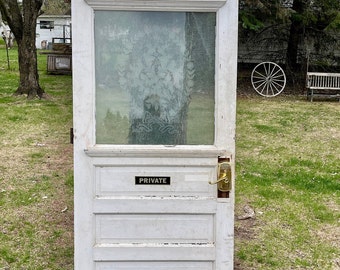 Antique Wood Wavy Glass Etched Panel Entry Exterior Door, Architectural Salvage, Replacement, Renovation 36" X 82.25" EP32