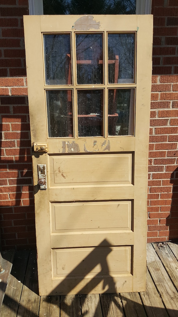 Old Wood Exterior Door 6 Pane Window 3 Panel Wood Window Door Building Supply Architectural Salvage Antique Front Doors 32 X 76 Al41