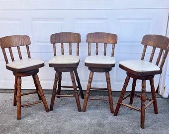 Vintage Rustic Solid Wood Bar Counter Height Upholstered Swivel Stools, Set of 4 DZ97