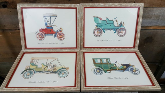 Antique Car Wall Art Set of 4 1900's Automobile Framed | Etsy