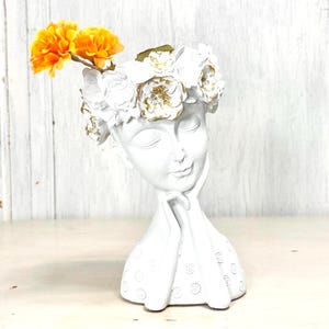 Girl Head Face Pot Vase Victorian Girl Old Fashioned 8 1/4"