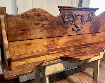 Gorgeous 53" Red Oak Wood Wall Shelf Upcycled Antique Headboard Salvage OOAK EO12