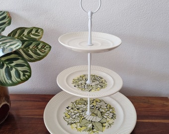 Mid Century 1970's Green and White New Zealand Ironstone 3 Tier Cake Stand