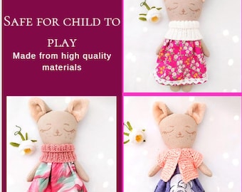 Regalo para niña Muñeca personalizada Muñeca de trapo niña Tela Primer regalo para bebé Niño pequeño Muñeca suave Juguetes para bebé Muñecas Gato Primer regalo de cumpleaños