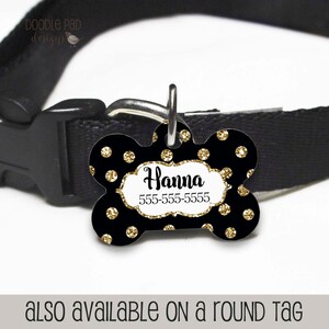 Dog Tag for Dogs Personalized Cat Collar Name Tag Black with gold dots