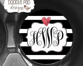 Personalized Car Coaster, Monogram Car Coaster, Custom Coasters, Black and white striped