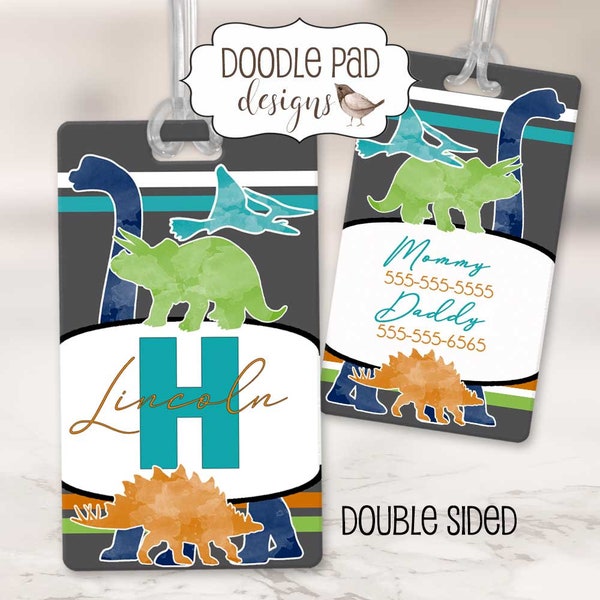 Personalized Dinosaur Diaper Bag Tag | Custom Luggage Tag for kids | Dinosaur Backpack Id Tag