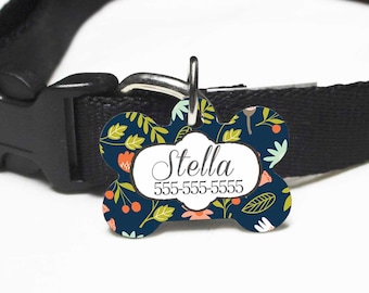 Dog Tag Floral Personalized Cat Name ID Accessory Custom Pet Gift