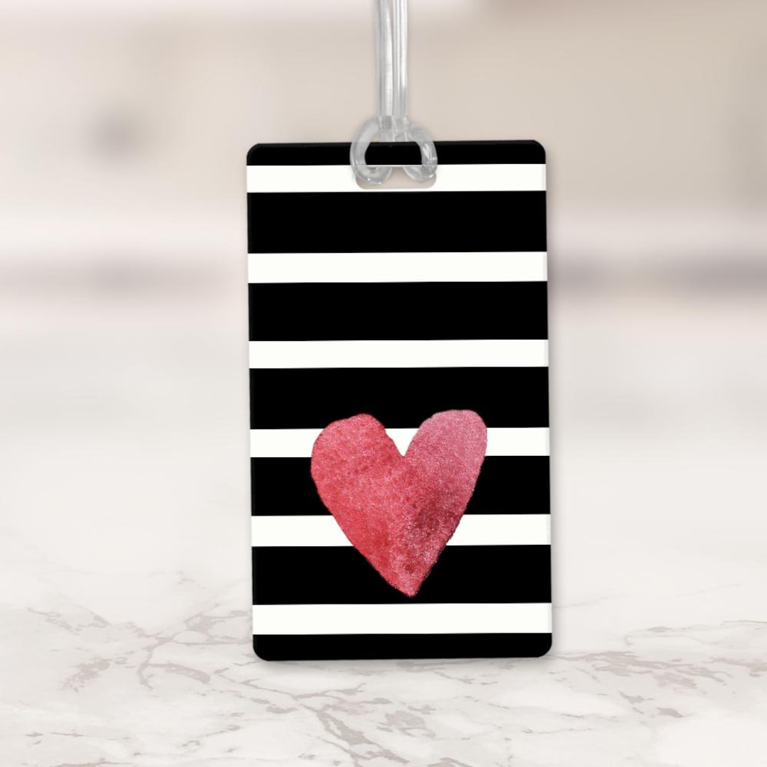 Heart Luggage Tag Striped Luggage Tag Etsy