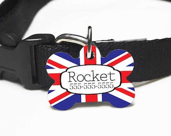 Dog Tag for Dogs Personalized British Flag Cat Name Tag Union Jack Dog Collar Tag Custom Dog Accessories
