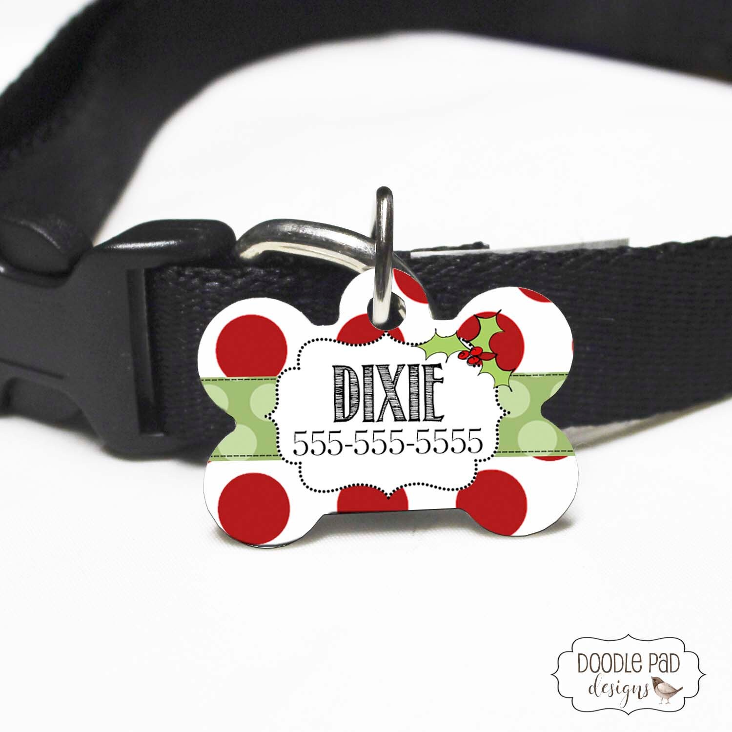 Christmas Dog Tag Pet ID Tag Polka Dots and Holly Etsy