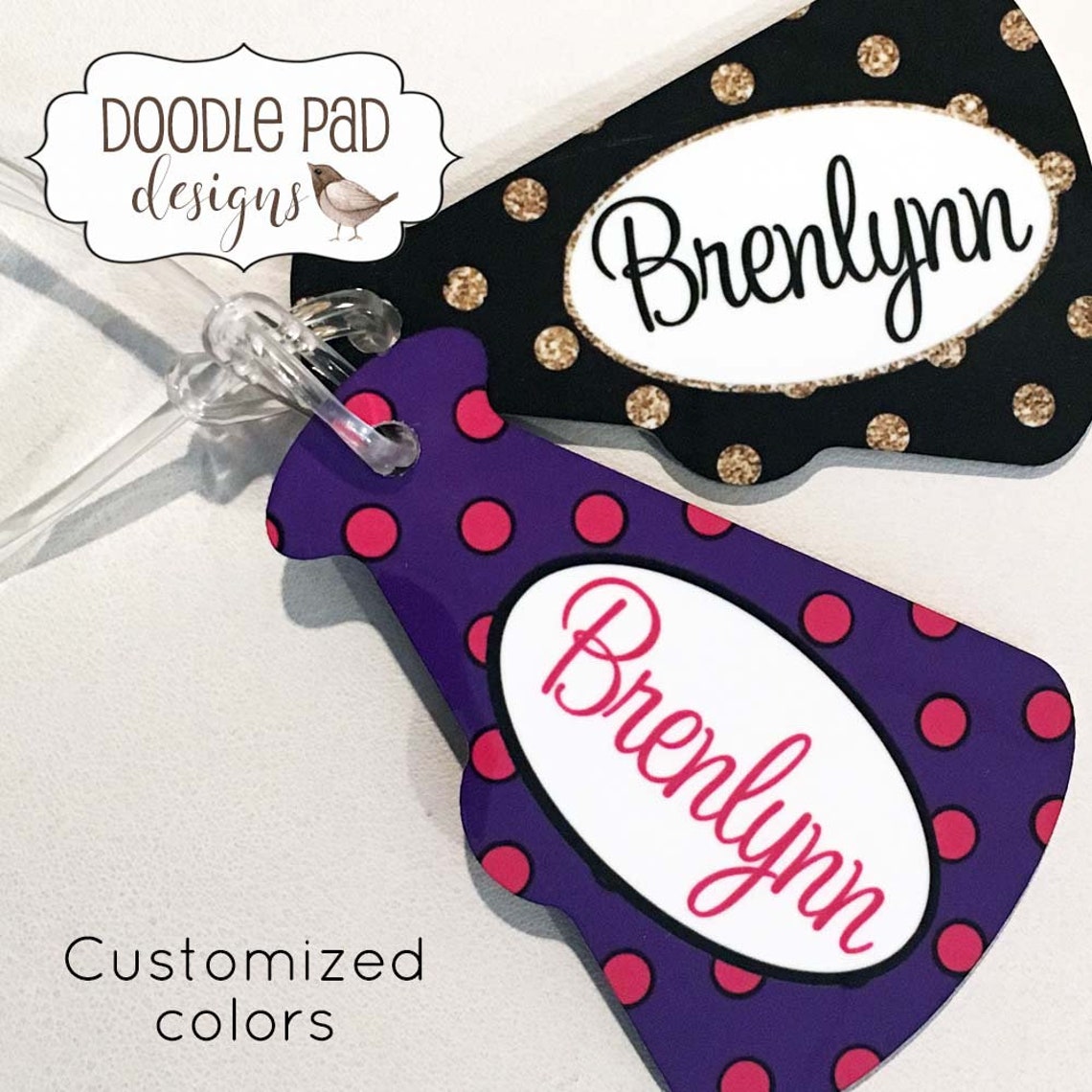 Cheerleader Tag Black With Gold Dots Megaphone Bag Tag Cheer Etsy UK