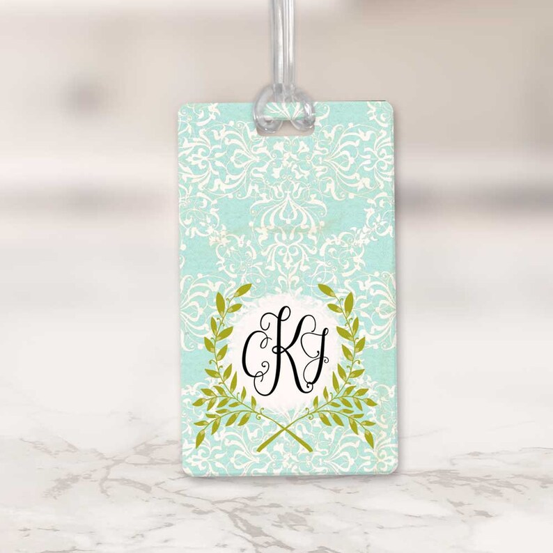 Women's Luggage Tag Monogrammed Damask Bag Tag Etsy